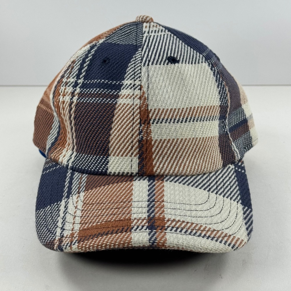 Outerknown Mens Plaid Organic Cotton Baseball Hat Blue Brown Cream Adjustable OS